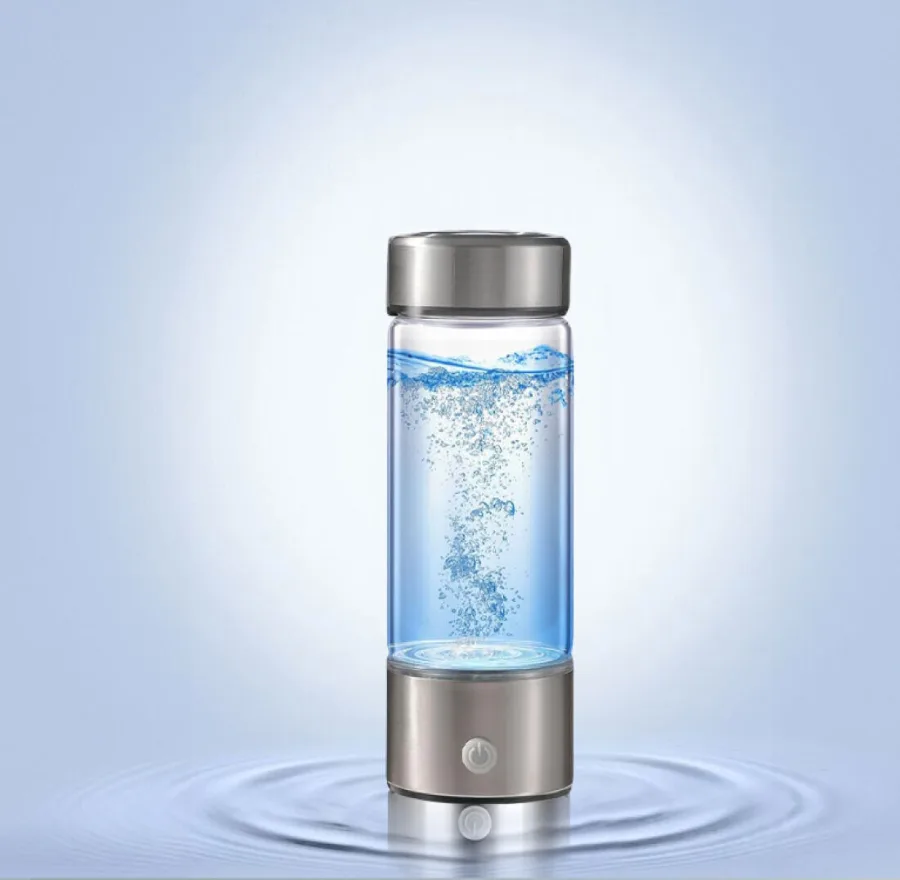 AquaFusion hydrogen water bottle, glass body and stainless steel lid