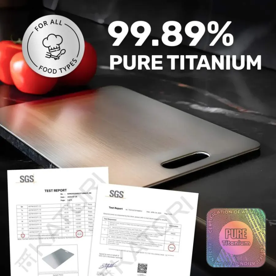 Katori titanium board with material certificates, as shown by the seller